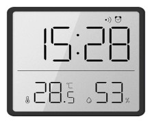Smal LCD elektronisk klocka, väggmonterad och magnetisk, digital väckarklocka med temperatur- och luftfuktighetsdisplay, svart