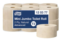 Toalettpapper Tork T2 Mini Jumbo 2-lagers natur - (12 rullar per kartong)