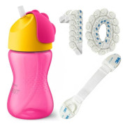 Mugg med sugrör - Philips Avent - SCF798/02 - 12m+ rosa gul - med 10 barnsäkerhetsdörrstoppare