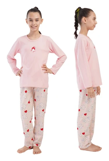 Flickpyjamas i bomull, långärmade och långbyxor, Vienetta 11/12 146