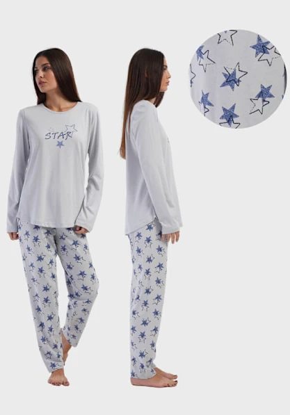 Dampyjamas i bomull med långa byxor och långa ärmar 5XL Vienetta bekväm