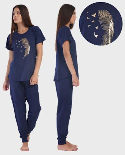 Dampyjamas i bomull med långa byxor och korta ärmar 1XL Vienetta
