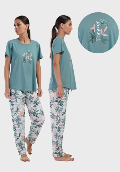 Dampyjamas i bomull med långa byxor och korta ärmar 7XL Vienetta