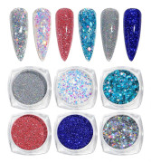6x Glitterpulver för nagelkonst - Set 016