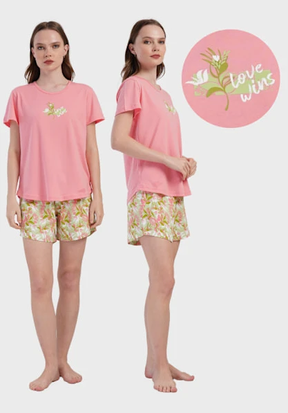 Dampyjamas korta byxor kortärmade Vienetta bomull XL löst sittande fint
