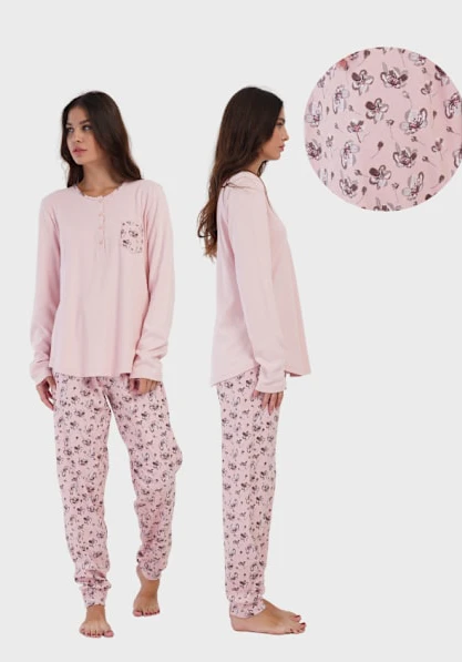 Dampyjamas i bomull med långa byxor och långa ärmar 2XL Vienetta