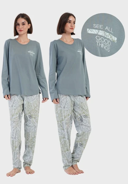 Dampyjamas i bomull med långa byxor och ärmar, lös 2XL Vienetta