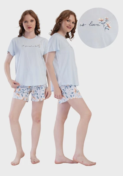 Dampyjamas i bomull, korta ärmar, korta byxor, bekväma, 4XL Vienetta