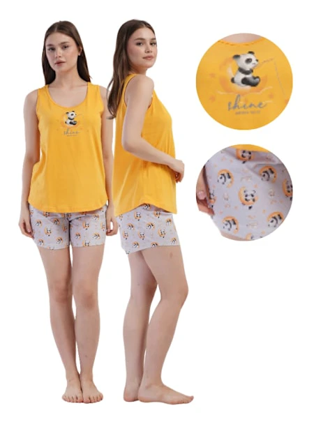 Dampyjamas XL Vienetta shorts med axelband, bomull, lös, skön och bekväm