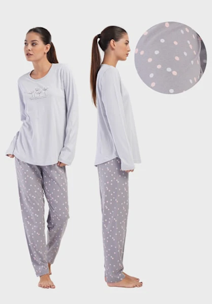 Dampyjamas i bomull med långa byxor och långa ärmar 3XL Vienetta