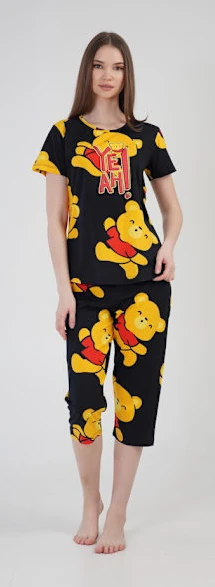 Dampyjamas i bomull med korta ärmar, XL-teddybär