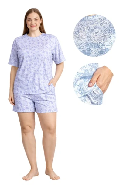 Dampyjamas 2XL Bomull med korta ärmar, fina sommarbyxor, mjuka och lösa shorts