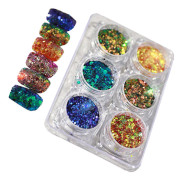 6x Glitterpulver för nageldekoration - Set 018