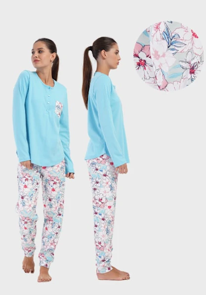 Dampyjamas i bomull med långa byxor, dragkedja, XL Vienetta, bekväm