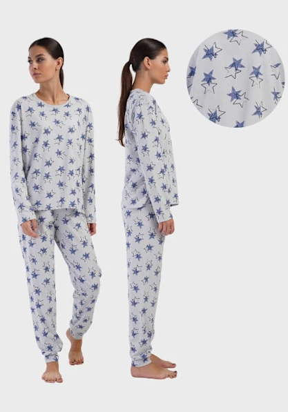 Dampyjamas i bomull med långa byxor och långa ärmar XL Vienetta bekväm