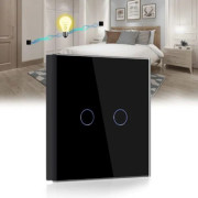 2-way Touch Switch - Black Tempered Glass Panel - Neutral Wire-Free Installation - Compatible with LED and Fluorescent Lamps