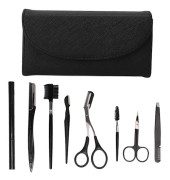 Eyebrow Grooming Kit - 8 st rostfria skönhetsverktyg, svart, rostfritt stål, med förvaringsväska