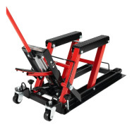 Motorcykel- & ATV-lyft - Hydraulisk saxlyft - 680 kg Kapacitet - Lyft 11,5–36,5 cm - Hopfällbar Plattform - Handtag 57,5 cm - Svart/Röd