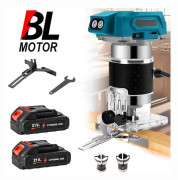Träfräs - Batteridriven borstlös handöverfräs/trimmer - 18V - För träbearbetning - Med 2× batterier