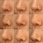 Icke-piercing näsringar, näsklämma koppar med zirkonia, U-formad stjärna kärlekskrona, ingen piercing krävs