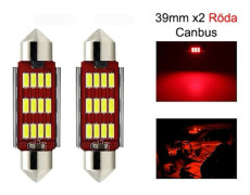 C5W Canbus 39mm Röda LED-lampor SV8.5 Sockel 2-pack 12V Röd