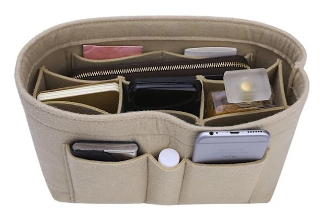 Plånboksorganiserare, Filtväska Organiserare För Handväska (Liten, Beige)