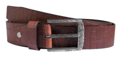 Bälte - LEONARDO VERRELLI - XL - Äkta brunt läder - 140 cm justerbart - Spänne med nål brun 140 cm