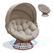 Papasan fåtölj - Snurrfåtölj loungestol - Rottning/konstrotting - Med tjock dyna - Hopfällbar - 92 x 92 x 137,5 cm - Brun