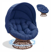 Papasan snurrstol i rotting - Loungefåtölj - Dyna ingår - Metallstomme - Fällbar - Utomhus/altan - 92x92x137,5 cm - Blå