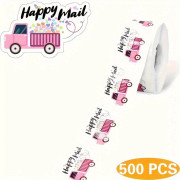 Happy Mail Tackklistermärken - 500 stycken på rulle, Perfekta för småföretag och handgjorda förpackningar - Engelsk text, Pappersmaterial 1in*1.5in