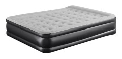 Luftmadrass med inbyggd pump, flockad plysch, vattentät PVC, hopfällbar, bärbar, uppblåsbar säng för