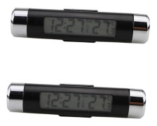 2-delad mini elektronisk klocka med LCD-display termometer för bilventilation, bakgrundsbelysning, enkel installation