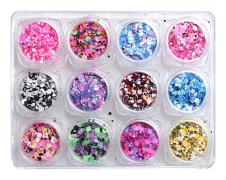 12 lådor/set Glitter Rund Form Klar Blandningsfärg Dekoration DIY Nail Art Paillette Paljetter