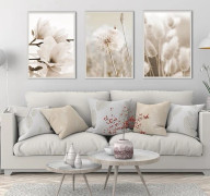 Beige inredningsaffisch, modern vassväxt landskapsmålning, väggdekoration, utan ram (20 x 30 cm x 3)
