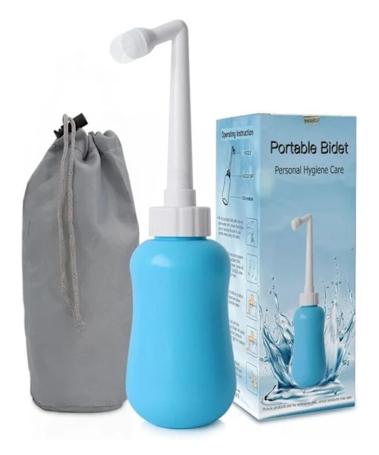 Bärbar blå bidé, 350 ml kapacitet, för eftervård, tillverkad av mjukt EVA/ABS-material, perfekt för resenärer och eftervård.