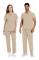 Skrubbset för kvinnor Medicinskt uniformset med V-ringad kortärmad topp, raka byxor, 8 fickor, stretchig dragsko