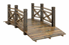 Trädgårdsbro med räcken, förkolnat granträ, 174x78x57,5 cm