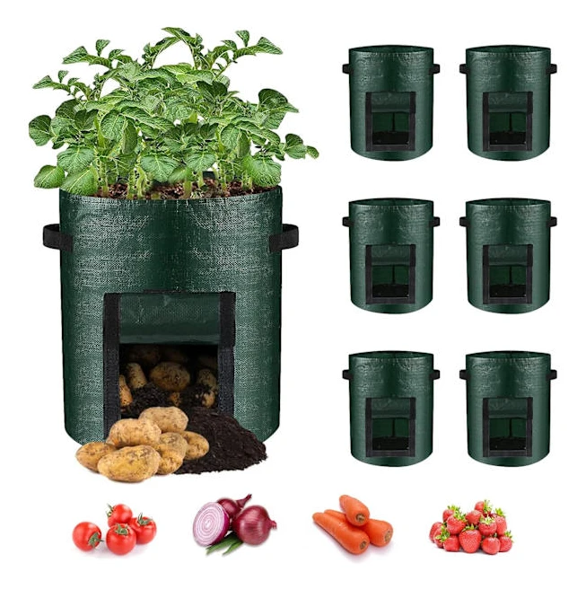 6-pack potatisodlingsväskor, odlingsväskor för trädgårdsplantering med fönsterlucka och handtag, grönsaksodlingsväskor för potatis, lök, tomat, morot-Xin