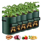 Potato Growing Bags 5-pack, 38L PE Planting Bags with Harvest Window, Roll-up Lid and Handles, for Indoor and Outdoor Vegetable Cultivation, Green