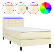 vidaXL Ramsäng med madrass & LED gräddvit 90x190 cm konstläder