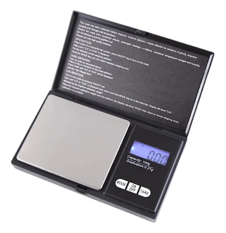 Bärbar digital köksvåg, fickstorlek, 200g x 0.01g, mini-smyckesvåg med LCD-display, batterier ingår. AQUAFORGE