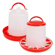 Kycklingmatare 1 kg och Vattenautomat 1 L Kit, Hängande Fjäderfä Plastbehållare för Utomhusbruk (Storlek: 14 cm x 18 cm)