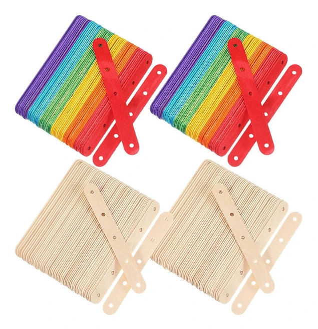 200 st färgade och naturliga träglasspinnar med hål för DIY-konst, klassrumsmaterial, pastell jumbo-godis skolprojekt -