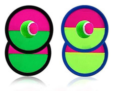 2 set bollleksak paddel fånga och kasta spelset handhållen pinne 7\" skiva för barn inomhus utomhus aktivitet spel, 4 paddlar och 2 bollar