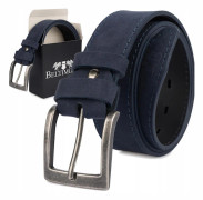 Herrbälte i lädermocka, 4 cm brett, klassiskt, premium marinblått, Beltimore