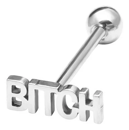 Silver tungpiercing - BITCH - KJ-001 1.6/16/5