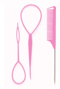 Fransk flätverktyg, råttsvanskam och metallflätstift i rosa 3 st