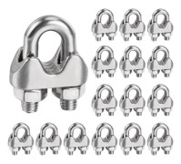 Stainless Steel Cable Clamps 6mm, 16 Pieces Steel Cable Clamps Fasteners for 6mm Metal Cables M6 U-shaped Metal Cable Clamp