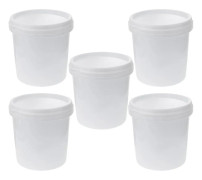 Livsmedelsgodkänd liten hink 5-pack 1L genomskinliga målarhinkar med lock lufttät förseglingsbar hink tom behållare för hushållsbruk rengöring tvätt spyor kräkas camping