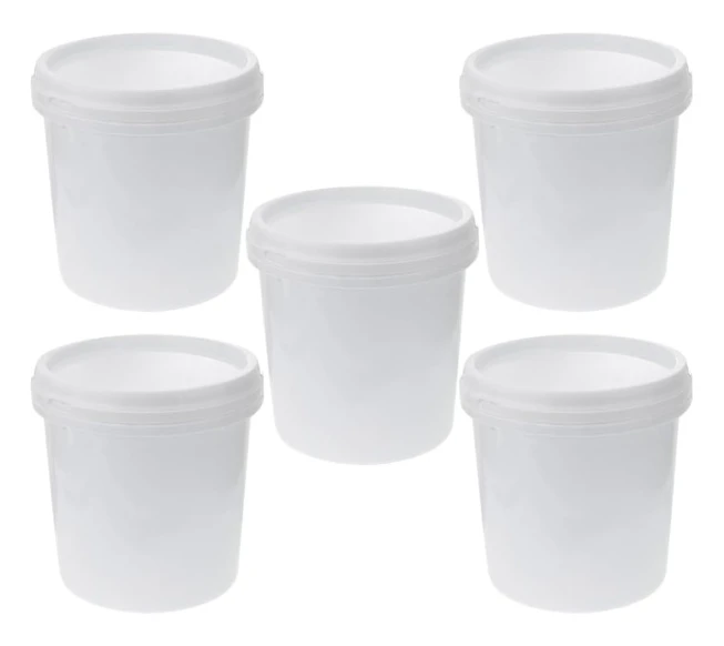 Livsmedelsgodkänd liten hink 5-pack 1L genomskinliga målarhinkar med lock lufttät förseglingsbar hink tom behållare för hushållsbruk rengöring tvätt spyor kräkas camping